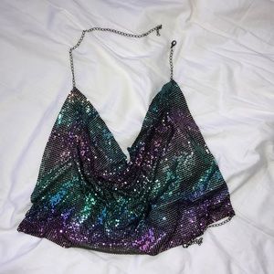 Mardi Gras colored sequin halter top